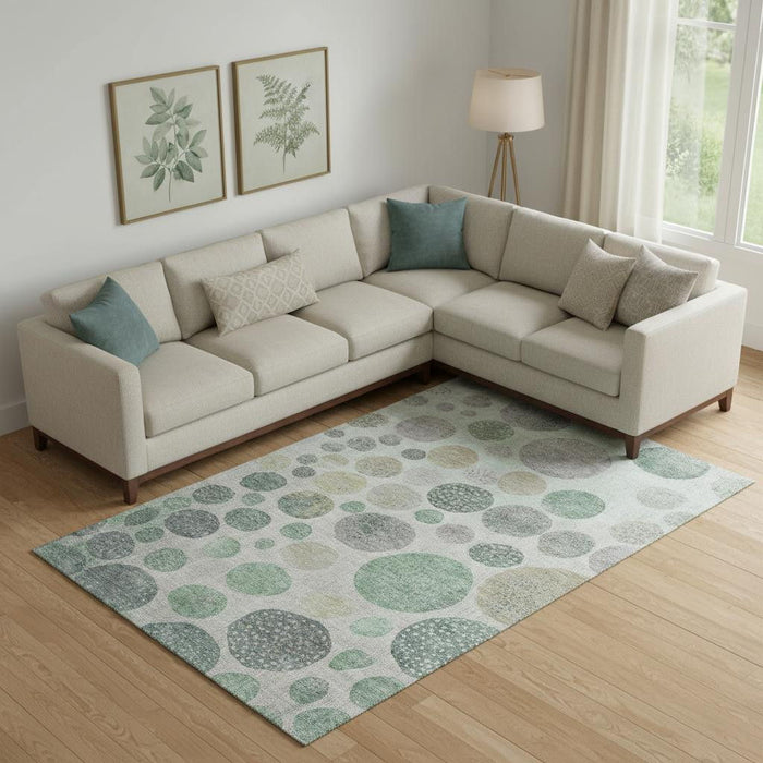 10' X 14' Geometric Washable Area Rug With UV Protection (709240) - Sage / Beige / Tan