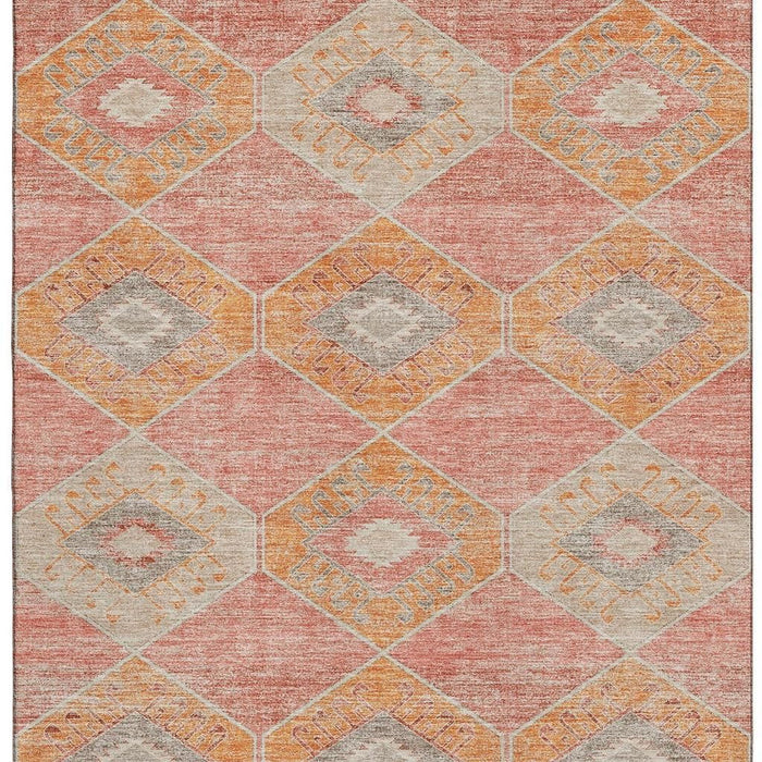 10' X 14' Geometric Washable Area Rug With UV Protection (706001) - Coral / Orange / Beige