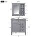 Gray Giga bathroom vanity with top sink, freestanding storage cabinet featuring two doors, three drawers, and mirror cabinet.