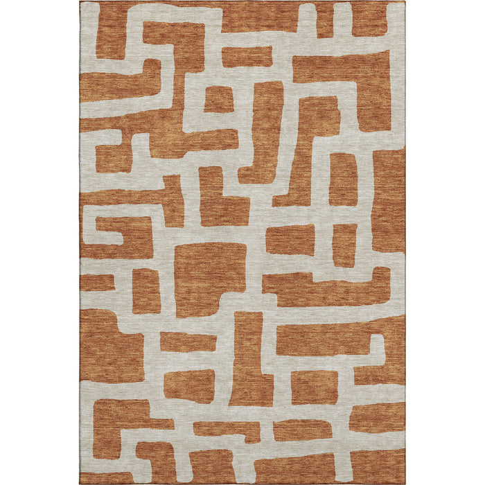 10' X 14' Abstract Geometric Washable Area Rug With UV Protection (671858) - Terra Cotta / Beige