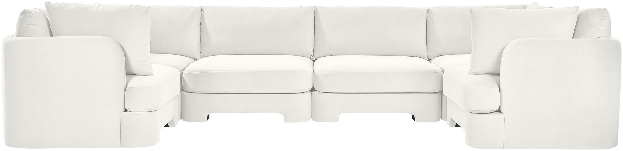 Meridian Furniture Hammond velvet performance fabric U-shaped sectional with six upholstered stationary sectional pieces.
