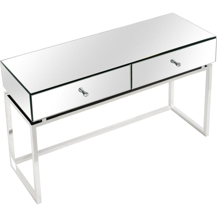 Mirrored Glass Frame Console Table And Drawers - Silver