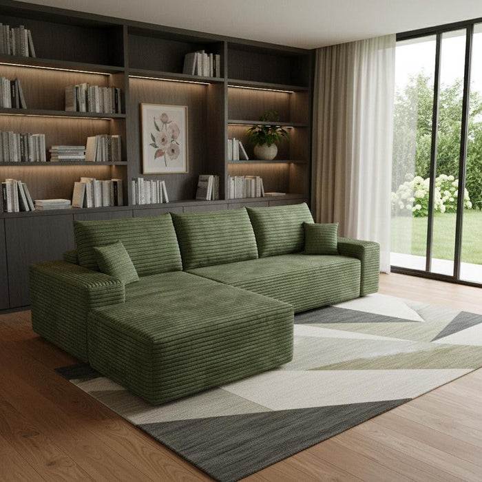 Corduroy Modular Compression Foam Sofa With Toss Pillows - Green