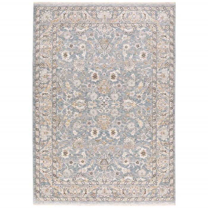 7' x 10' Machine Woven Floral Oriental Indoor Area Rug - Blue Ivory