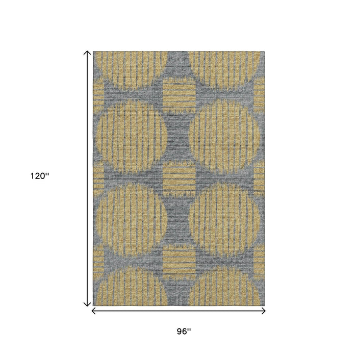 8' X 10' Geometric Distressed Washable Area Rug With UV Protection (645047) - Gold / Gray