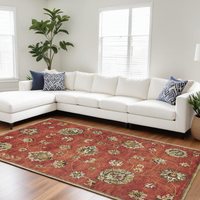 8' x 11' Hand Tufted Traditional Floral Indoor Area Rug - Sienna Orange