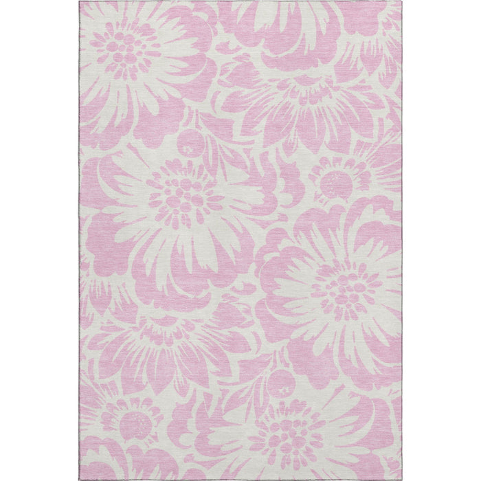 10' X 14' Floral Washable Area Rug With UV Protection (648688) - Pink / Ivory