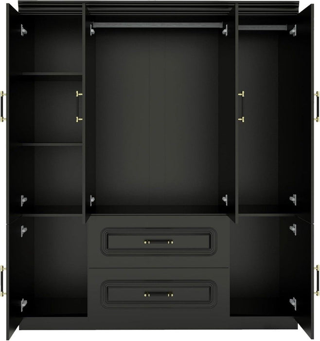 71" Wood Six Door Two Drawer Combo Dresser - Black