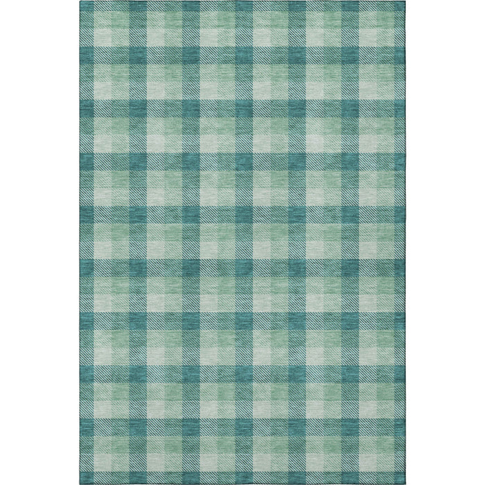 10' X 14' Plaid Washable Area Rug With UV Protection (682589) - Aqua / Ivory / Green