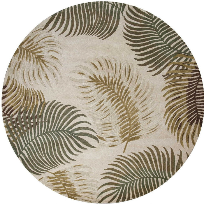 8' Hand Tufted Tropical Leaves Round Indoor Area Rug - Natural Beige
