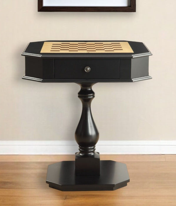 Octagon Pedestal Console Table And Drawers - Black