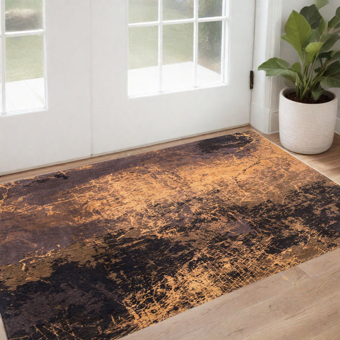 2.6' x 4.9' Abstract Non Skid Area Rug - Yellow And Brown