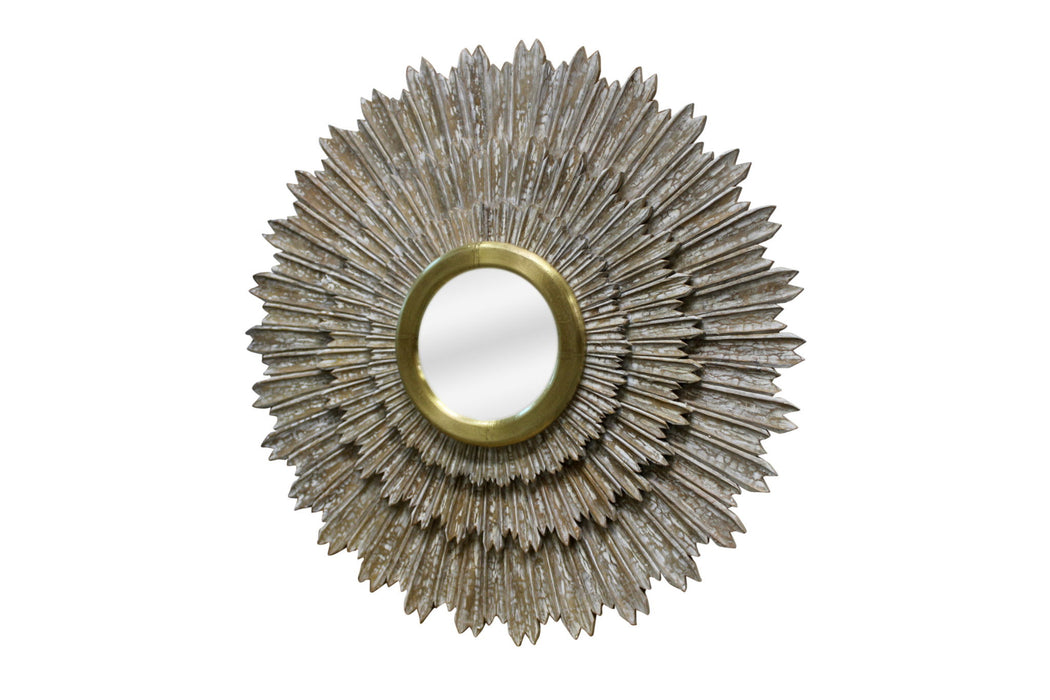 44" Antiqued Sunburst Framed Accent Mirror - Gold