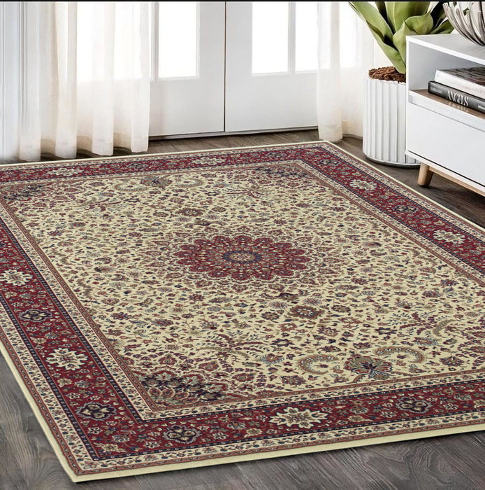 5' X 8' Oriental Area Rug - Ivory / Red