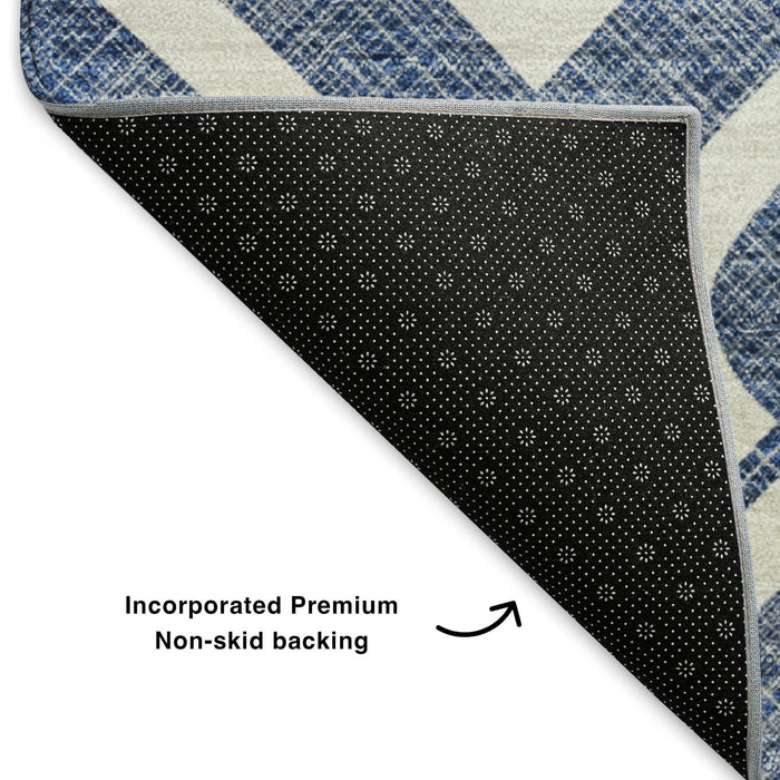 3' X 5' Geometric Washable Area Rug With UV Protection (652534) - Navy Blue / Ivory