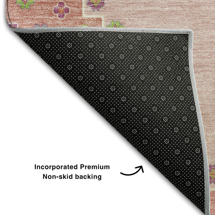 10' X 14' Oriental Washable Area Rug With UV Protection (679600) - Pink / Ivory / Gray