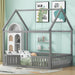 Giga wood house platform bed with fence and door, featuring a cozy and charming design for children's bedroom decor.