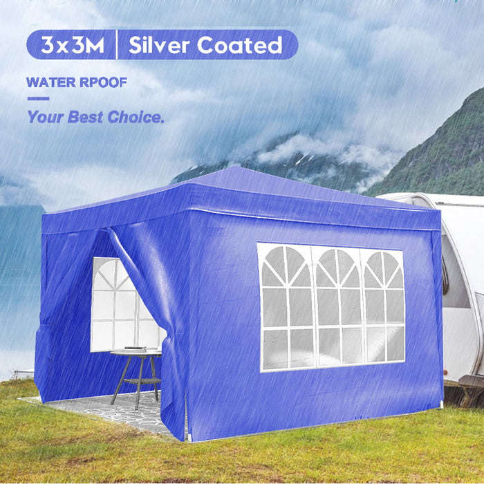 Giga 10x10 ft folding canopy with four removable sidewalls, portable outdoor event shelter with UPF 50+ UV protection and carrying bags.