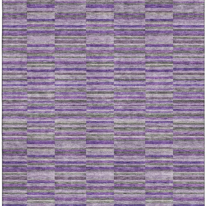 10' X 14' Striped Washable Area Rug With UV Protection - Purple / Gray