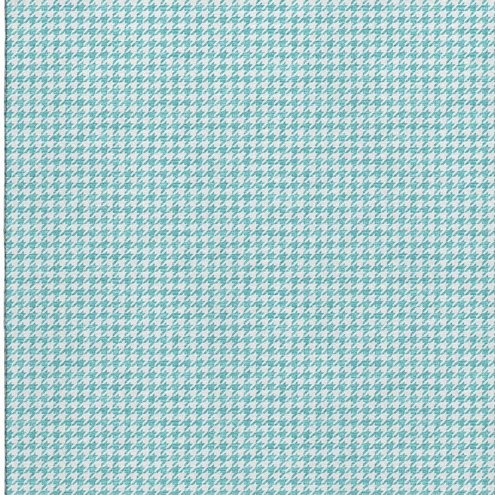 10' X 14' Houndstooth Washable Area Rug With UV Protection (645145) - Aqua / White