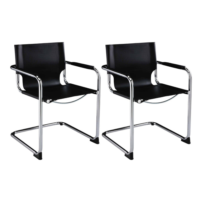 Leather Dining Arm Chairs (Set of 2) - Black / Silver