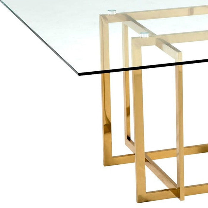 59" Glass And Metal Pedestal Base Square Dining Table - Clear