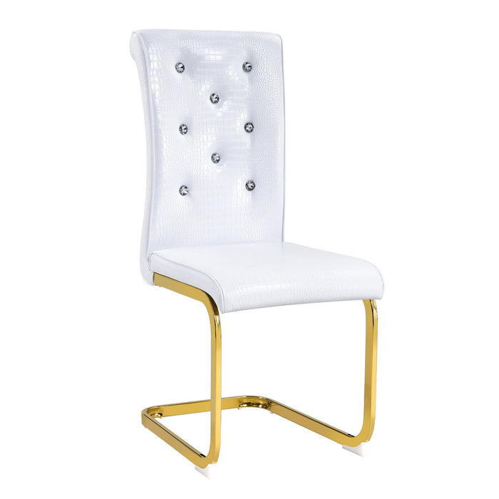 Faux Leather Metal Dining Side Chairs (Set of 4) - White / Gold
