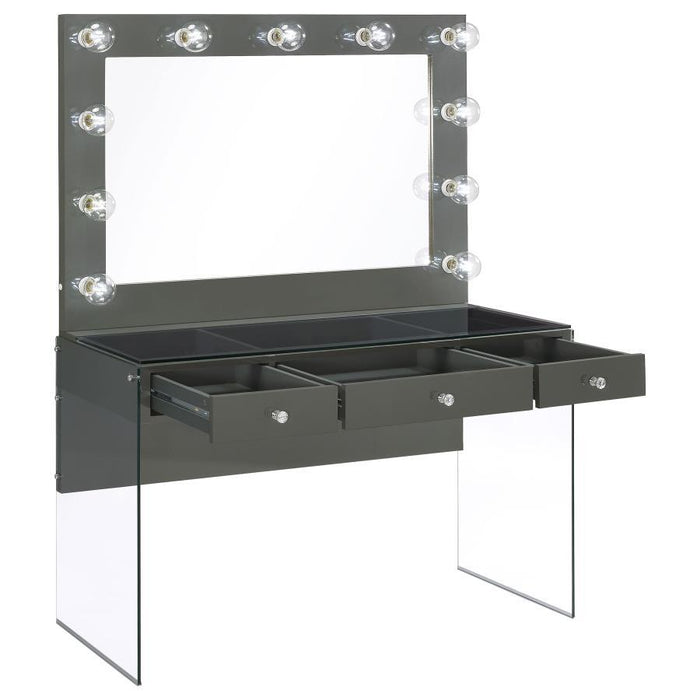 Afshan - 3-Drawer Vanity Set With Lighting - Gray High Gloss