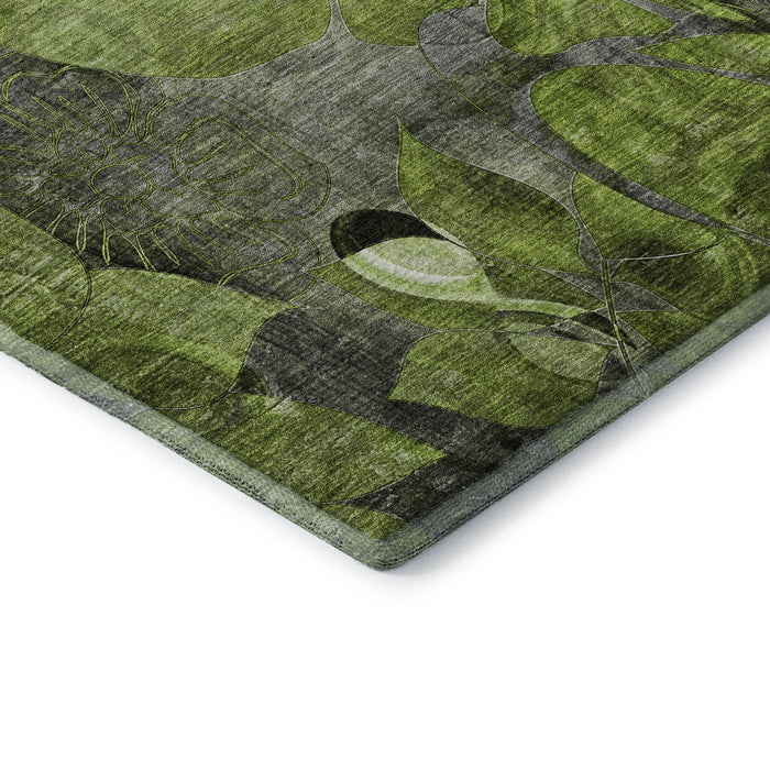 8' X 10' Abstract Distressed Washable Area Rug With UV Protection (648980) - Fern Green / Gray