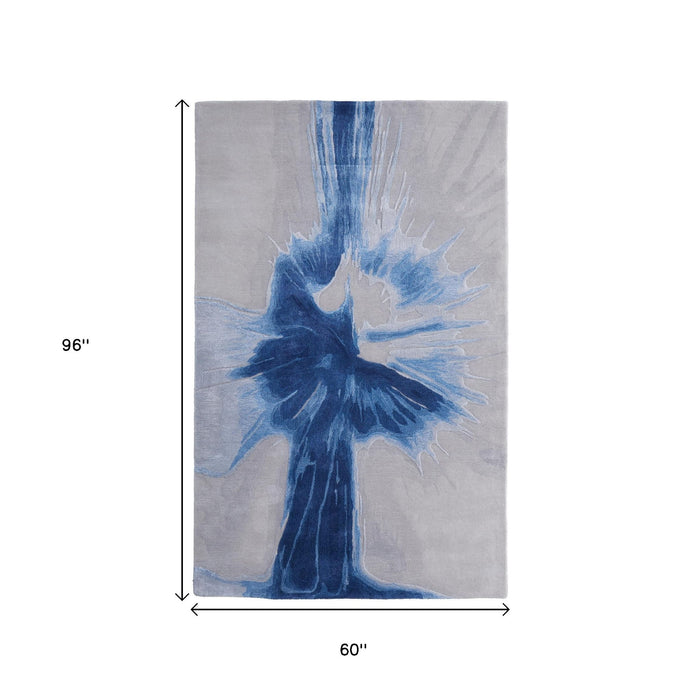 5' X 8' Abstract Hand Tufted Area Rug - Blue And Gray