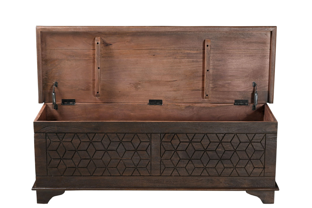 52" Solid Wood Geometric Storage Ottoman - Brown