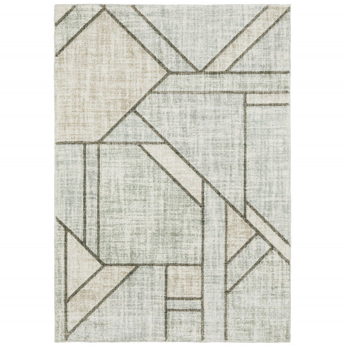 10' x 13' Geometric Power Loom Area Rug - Gray And Ivory
