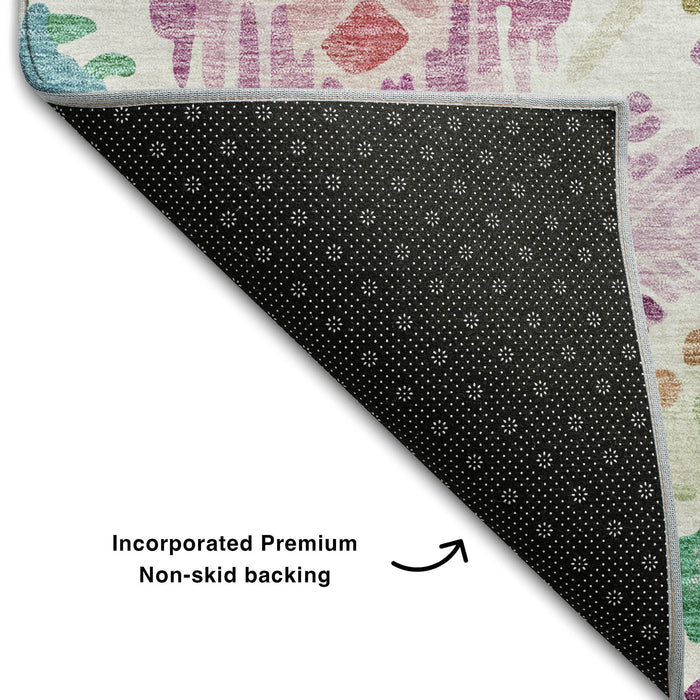 10' X 14' Geometric Washable Area Rug With UV Protection (684046) - Teal / Ivory / Green / Purple