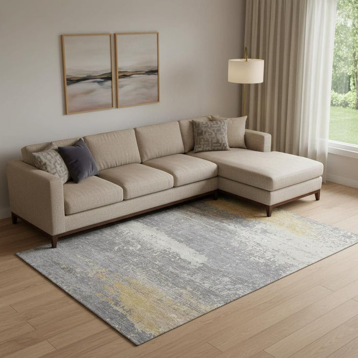 10' X 14' Abstract Washable Area Rug With UV Protection (701081) - Gold / Gray / Ivory