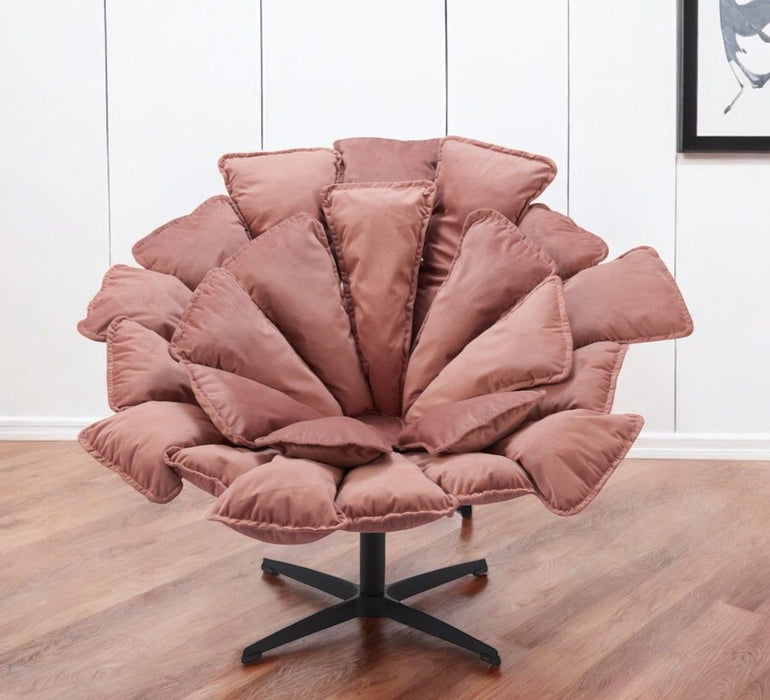 42" Velvet And Upholstered Swivel Side Chair - Pink / Black