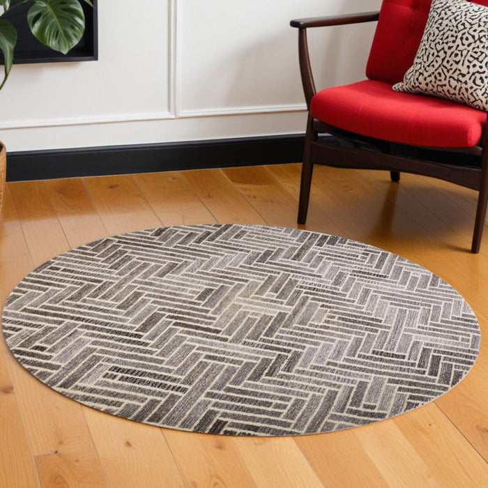 10' Round Wool Geometric Hand Tufted Area Rug - Tan And Gray