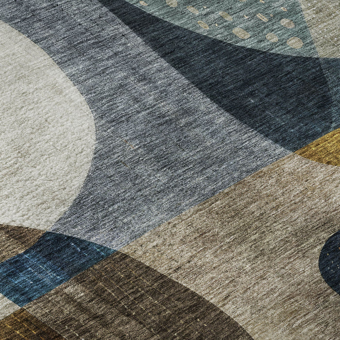 10' X 14' Abstract Geometric Washable Area Rug With UV Protection (685270) - Blue / Gold / Beige