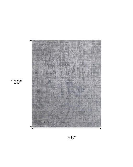 8' x 10' Abstract Hand Woven Worn Faded Area Rug - Light Blue And Silver