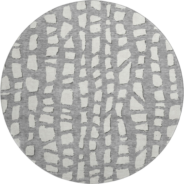 8' Cobblestone Washable Round Rug With UV Protection - Gray And Ivory