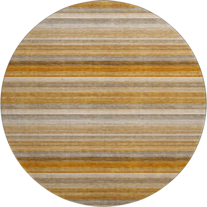 8' Striped Washable Round Rug With UV Protection (648049) - Rust / Gray / Ivory