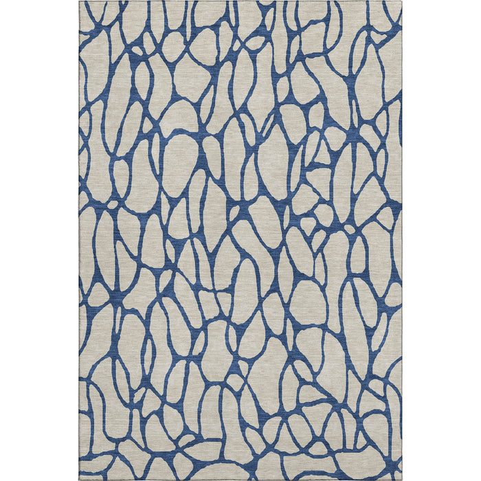 10' X 14' Geometric Washable Area Rug With UV Protection (680301) - Beige / Navy Blue