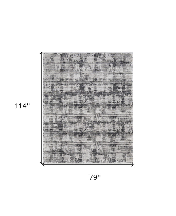 6.6' x 9.5' Abstract Power Loom Polypropylene Area Rug - Gray And Ivory