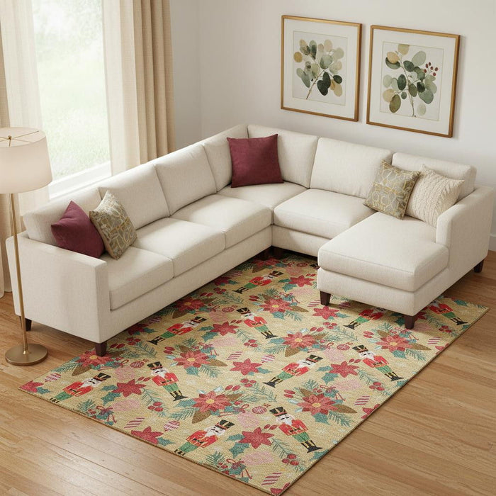 10' X 14' Abstract Geometric Washable Area Rug With UV Protection (702026) - Gold / Red / Black