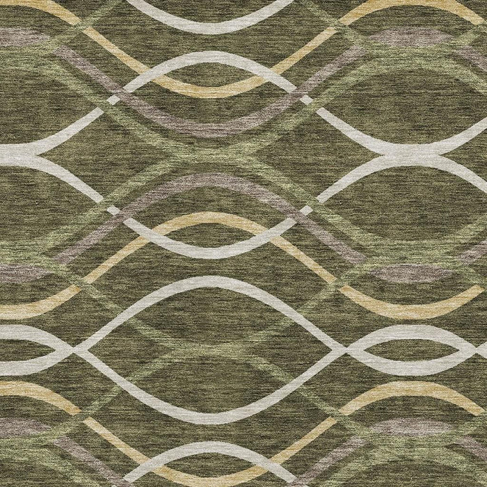 10' X 14' Abstract Washable Area Rug With UV Protection - Olive Green And Gold