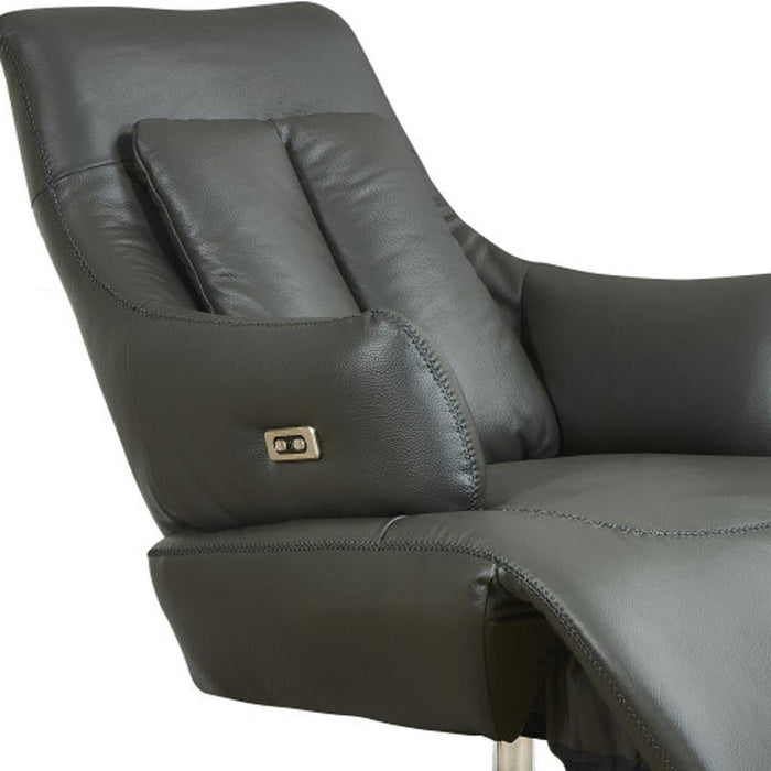 Tufted Genuine Leather Power Swivel Recliner - Gray