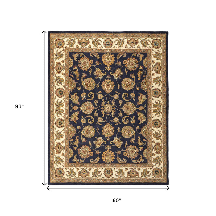 5' X 8' Oriental Hand Tufted Area Rug - Blue