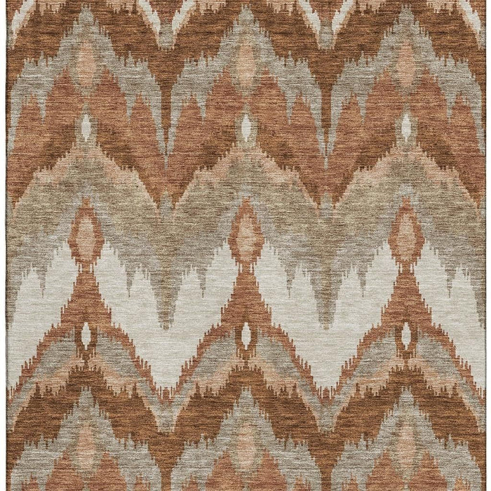 10' X 14' Ikat Washable Area Rug With UV Protection - Rust And Beige