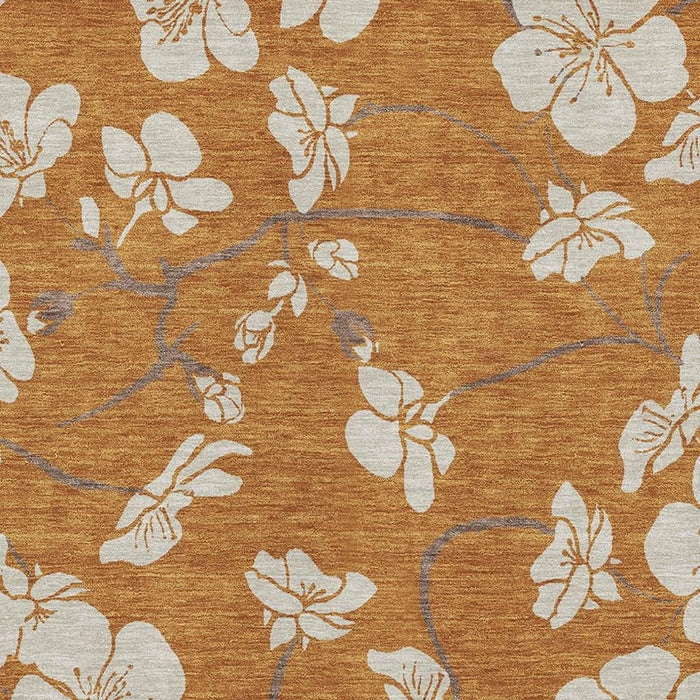 10' X 14' Floral Washable Area Rug With UV Protection (681065) - Rust / Beige