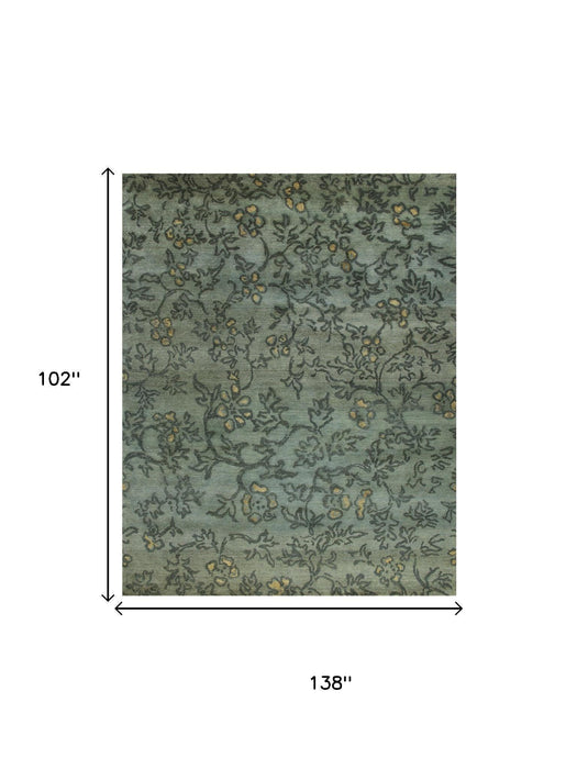 9' X 12' Wool Floral Hand Knotted Area Rug (744350) - Blue / Green / Gold