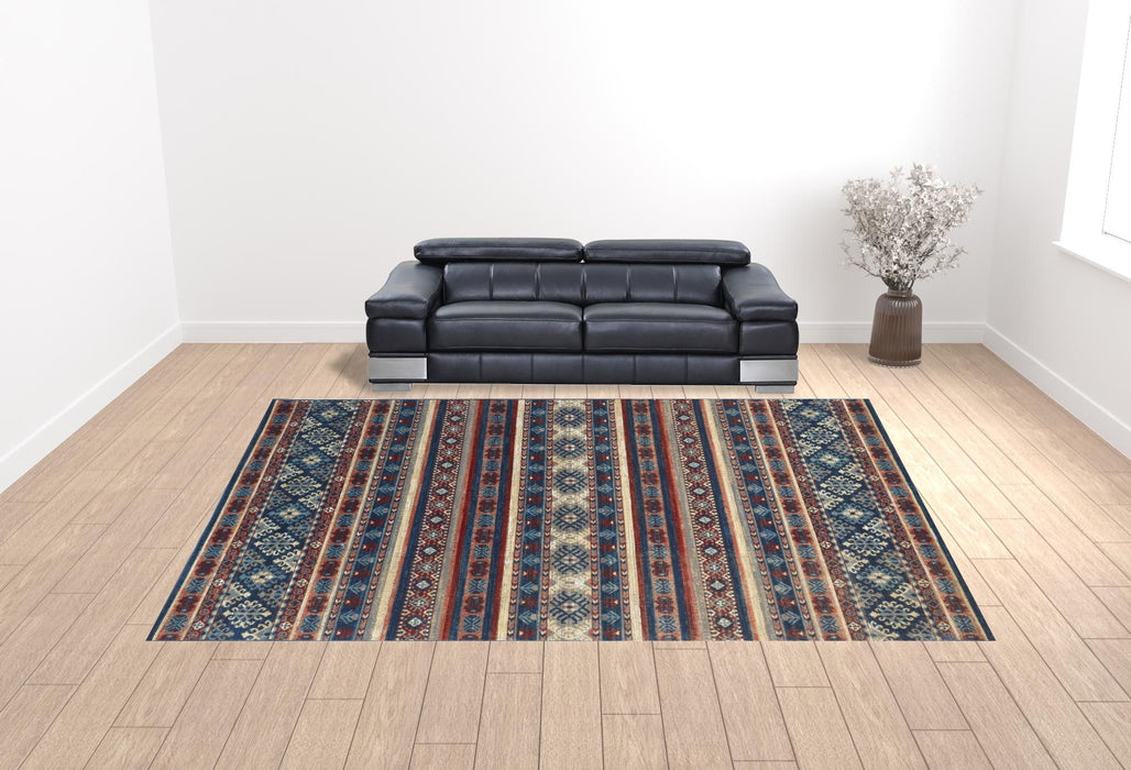 13' x 15' Geometric Power Loom Distressed Area Rug - Blue Gray